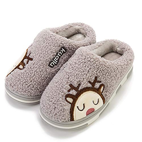 Zapatos De Casa NiñA-Zapatos De AlgodóN CáLido De Ciervo Dibujos Animados-Zapatillas Antideslizantes-Zapatos Casuales-Zapatos Invierno/Verano Zapatillas De Estar por Casa para NiñA NiñOs(Gris,31EU)