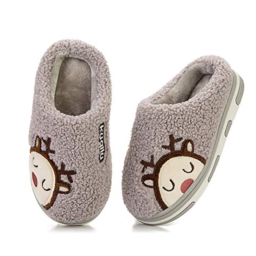 Zapatos De Casa NiñA-Zapatos De AlgodóN CáLido De Ciervo Dibujos Animados-Zapatillas Antideslizantes-Zapatos Casuales-Zapatos Invierno/Verano Zapatillas De Estar por Casa para NiñA NiñOs(Gris,31EU)