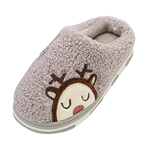 Zapatos De Casa NiñA-Zapatos De AlgodóN CáLido De Ciervo Dibujos Animados-Zapatillas Antideslizantes-Zapatos Casuales-Zapatos Invierno/Verano Zapatillas De Estar por Casa para NiñA NiñOs(Gris,31EU)