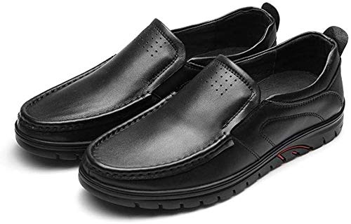 Zapatos de hombre La conducción del holgazán de los zapatos de los hombres grada for embarcaciones de tacón plano del cuero genuino de punta redonda casual ligero de costura Lug Sole Elastic`