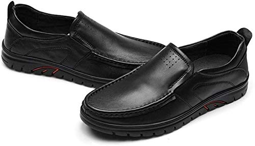 Zapatos de hombre La conducción del holgazán de los zapatos de los hombres grada for embarcaciones de tacón plano del cuero genuino de punta redonda casual ligero de costura Lug Sole Elastic`