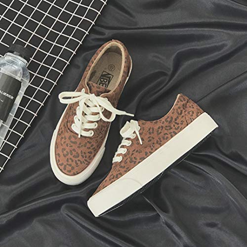 Zapatos de Lona de Las Mujeres de Primavera Verano de Corte bajo Estampado de Leopardo ata para Arriba Las Zapatillas Planas Poco Profundas monopatín Femenino Zapatillas de Deporte de Moda