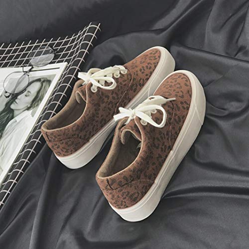 Zapatos de Lona de Las Mujeres de Primavera Verano de Corte bajo Estampado de Leopardo ata para Arriba Las Zapatillas Planas Poco Profundas monopatín Femenino Zapatillas de Deporte de Moda