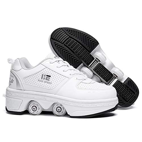 Zapatos de patada de patinaje, Deformación de caminatas, Zapatillas de correr al aire libre con rueda para adultos y niños (blanco, EUR36)