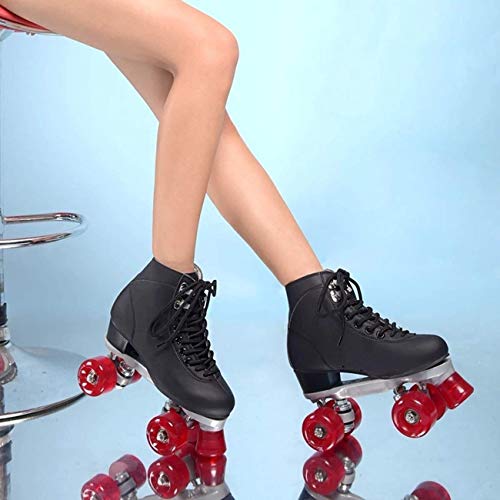 Zapatos de Patinaje de Velocidad para Mujer, Patines cuádruples clásicos al Aire Libre, Patines de Ruedas para jóvenes Adultos, diseño de Botas Altas (Color: Negro, Tamaño: 5)