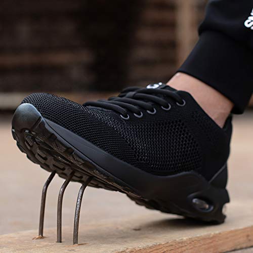 Zapatos de Seguridad Hombres Cómodo Zapatos de Trabajo Zapatillas con Punta de Acero Ultra Liviano(cojin Negro, 39)