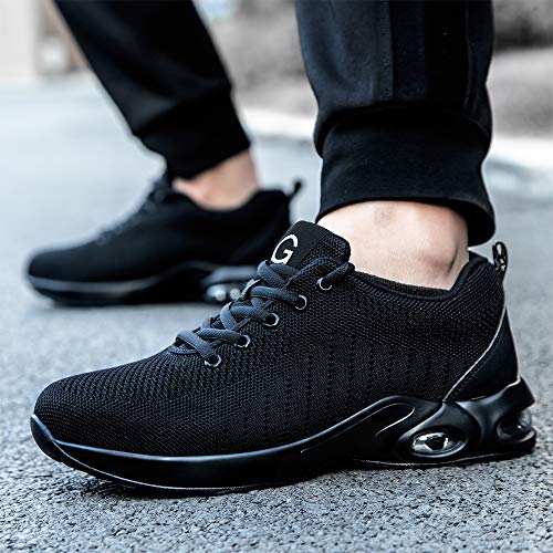 Zapatos de Seguridad Hombres Cómodo Zapatos de Trabajo Zapatillas con Punta de Acero Ultra Liviano(cojin Negro, 39)