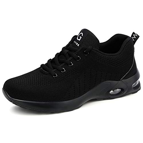 Zapatos de Seguridad Hombres Cómodo Zapatos de Trabajo Zapatillas con Punta de Acero Ultra Liviano(cojin Negro, 39)