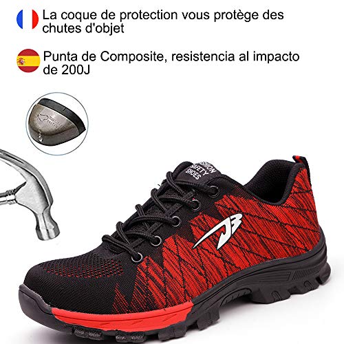 Zapatos de Seguridad para Hombre Transpirable Ligeras con Puntera de Acero Zapatillas de Seguridad Trabajo, Calzado de Industrial y Deportiva 42