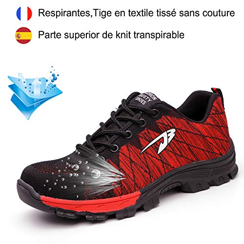 Zapatos de Seguridad para Hombre Transpirable Ligeras con Puntera de Acero Zapatillas de Seguridad Trabajo, Calzado de Industrial y Deportiva 42