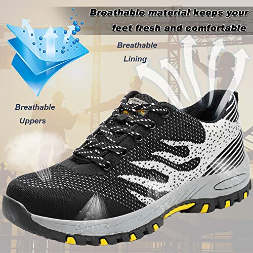 Zapatos de Seguridad para Hombre Zapatillas Zapatos de Mujer Seguridad de Acero Ligeras Calzado de Trabajo para Comodas Unisex Zapatos de Industria y Construcción Gris 43