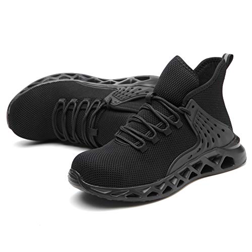 Zapatos de seguridad para hombres con puntera de acero, zapatillas de trabajo, ligeras, antideslizantes, protección industrial, color Negro, talla 39 EU Zapatos de seguridad para hombres con puntera de acero, zapatillas de trabajo, ligeras, antideslizantes, protección industrial, color Negro, talla 39 EU