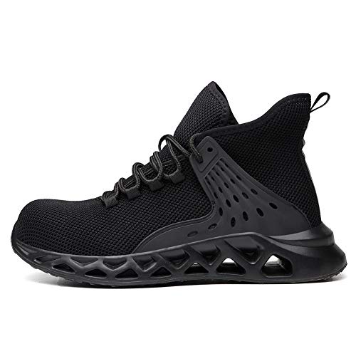 Zapatos de seguridad para hombres con puntera de acero, zapatillas de trabajo, ligeras, antideslizantes, protección industrial, color Negro, talla 39 EU