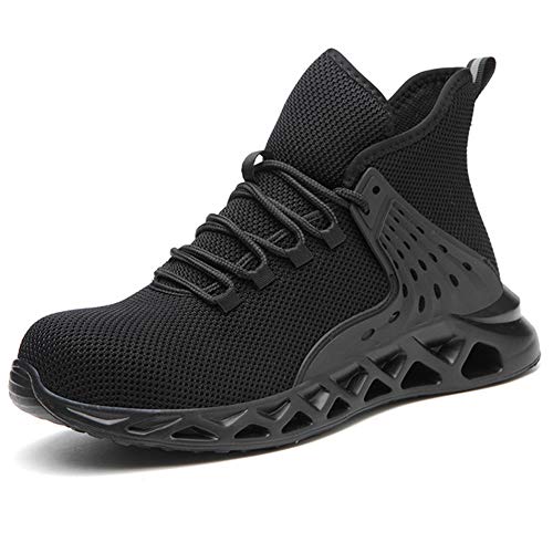 Zapatos de seguridad para hombres con puntera de acero, zapatillas de trabajo, ligeras, antideslizantes, protección industrial, color Negro, talla 39 EU Zapatos de seguridad para hombres con puntera de acero, zapatillas de trabajo, ligeras, antideslizantes, protección industrial, color Negro, talla 39 EU