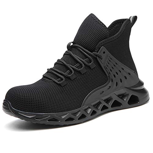 Zapatos de seguridad para hombres con puntera de acero, zapatillas de trabajo, ligeras, antideslizantes, protección industrial, color Negro, talla 39 EU