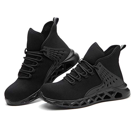 Zapatos de seguridad para hombres con puntera de acero, zapatillas de trabajo, ligeras, antideslizantes, protección industrial, color Negro, talla 39 EU Zapatos de seguridad para hombres con puntera de acero, zapatillas de trabajo, ligeras, antideslizantes, protección industrial, color Negro, talla 39 EU