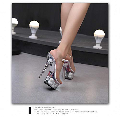 Zapatos de tacón Alto para Mujer, Discoteca, Zapatos de tacón Alto, Sandalias, Zapatos de Mujer, Plataforma de Cristal de Pole Dance, Plataforma Impermeable, Plata_36