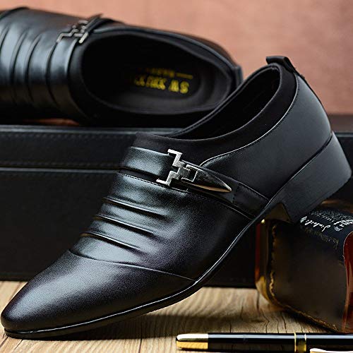 Zapatos de Vestir de Negocios para Hombres Zapatillas de Piel Casual con Estilo Suave Fiesta Moda Cuero Negro Blanco riou