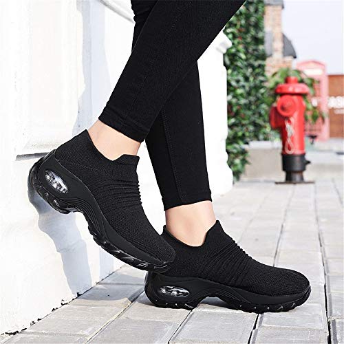 Zapatos Deporte Mujer Zapatillas Deportivas Correr Gimnasio Casual Zapatos para Caminar Mesh Running Transpirable Aumentar Más Altos Sneakers Negro Gris Morado Rojo 35-44 Negro 42