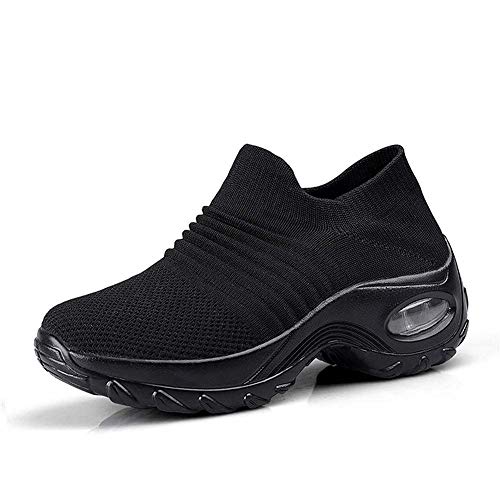 Zapatos Deporte Mujer Zapatillas Deportivas Correr Gimnasio Casual Zapatos para Caminar Mesh Running Transpirable Aumentar Más Altos Sneakers Negro Gris Morado Rojo 35-44 Negro 36