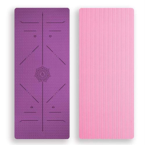 ZBK Esterilla de yoga de 8 mm de grosor, de dos colores de TPE para guía corporal, línea de postura, esterilla de yoga ancha y gruesa,183 x 68 x 0,8 cm- 5 colores