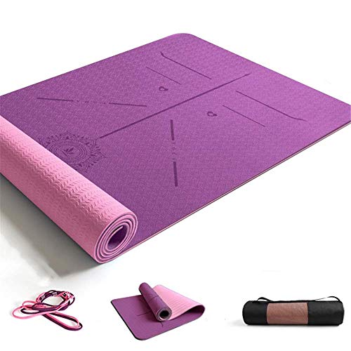ZBK Esterilla de yoga de 8 mm de grosor, de dos colores de TPE para guía corporal, línea de postura, esterilla de yoga ancha y gruesa,183 x 68 x 0,8 cm- 5 colores