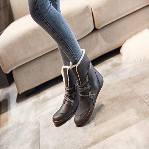 ZBYY Botas de cuero para mujer con soporte para el arco y cordones de piel cálida con línea de tobillo cómodos zapatos al aire libre antideslizantes botas planas - gris - 40 ZBYY Botas de cuero para mujer con soporte para el arco y cordones de piel cálida con línea de tobillo cómodos zapatos al aire libre antideslizantes botas planas - gris - 40
