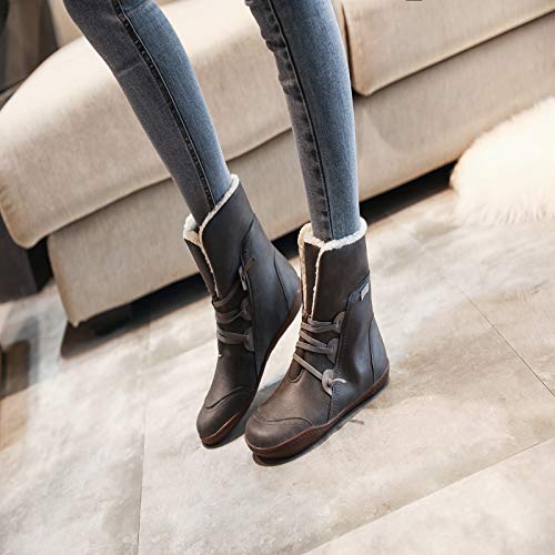 ZBYY Botas de cuero para mujer con soporte para el arco y cordones de piel cálida con línea de tobillo cómodos zapatos al aire libre antideslizantes botas planas - gris - 40 ZBYY Botas de cuero para mujer con soporte para el arco y cordones de piel cálida con línea de tobillo cómodos zapatos al aire libre antideslizantes botas planas - gris - 40