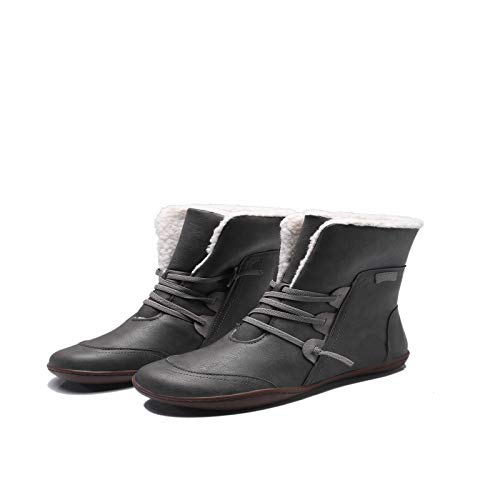 ZBYY Botas de cuero para mujer con soporte para el arco y cordones de piel cálida con línea de tobillo cómodos zapatos al aire libre antideslizantes botas planas - gris - 40 ZBYY Botas de cuero para mujer con soporte para el arco y cordones de piel cálida con línea de tobillo cómodos zapatos al aire libre antideslizantes botas planas - gris - 40