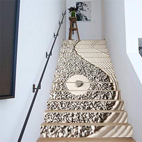 ZDDBD Adhesivos para Escaleras 3D Simulación Escalera Pegatina Impermeable Pared Bricolaje Decoración 18 * 100Cm * 13Pcs- Piedra De Arena Amarilla