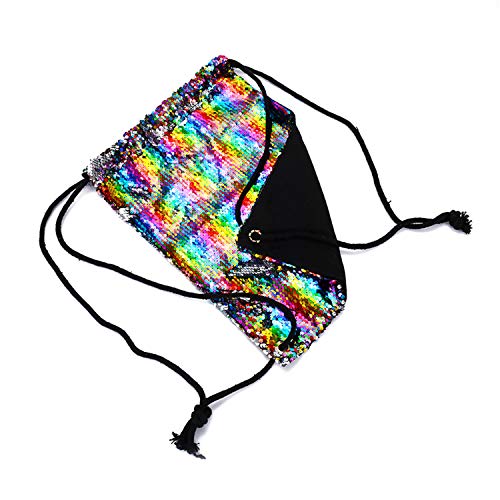 ZEEREE Velcro Lentejuela Reversible Flash Drawstring Dance Sports Bag Beach Bag, Mermaid Drawstring Bag Velcro Sequin Sparkle Girl Dance Bag (29,5cm * 39cm)