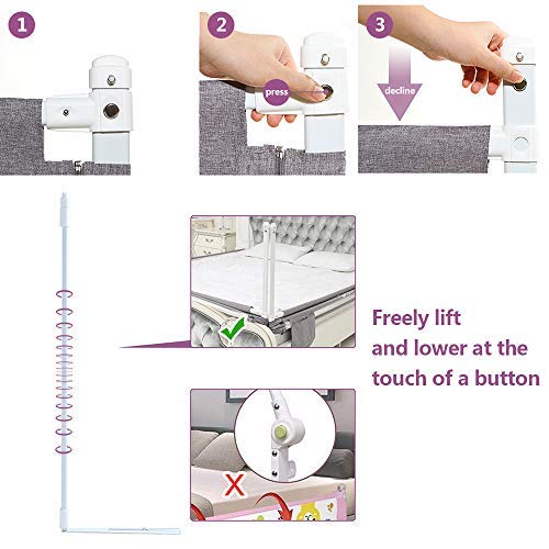 ZEHNHASE Barandilla de La Cama Guardia de Seguridad para Niños, Portátil Barrera de cama para bebé Protección contra caídas, Barandilla cama(180cm,Gris,1pcs)