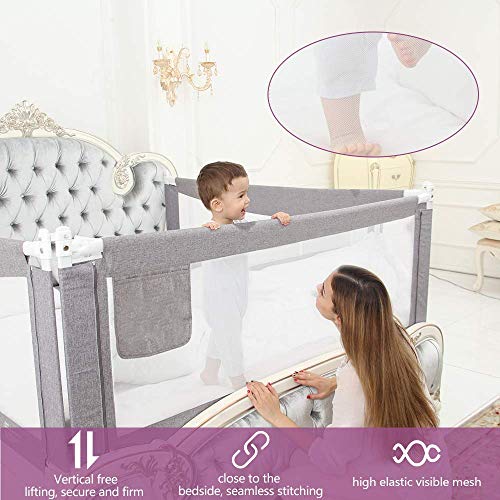 ZEHNHASE Barandilla de La Cama para bebés, Barrera de cama para niños Colchón doble, doble, tamaño completo tamaño queen y king (gris, 120cm, Children: XS)