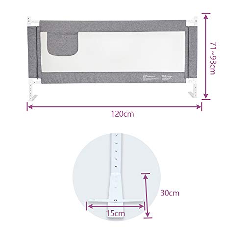 ZEHNHASE Barandilla de La Cama para bebés, Barrera de cama para niños Colchón doble, doble, tamaño completo tamaño queen y king (gris, 120cm, Children: XS) ZEHNHASE Barandilla de La Cama para bebés, Barrera de cama para niños Colchón doble, doble, tamaño completo tamaño queen y king (gris, 120cm, Children: XS)