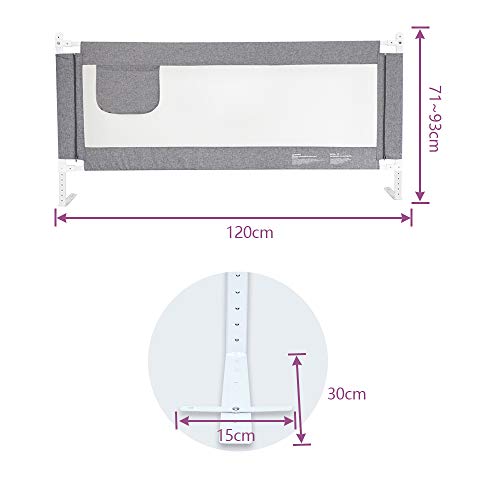 ZEHNHASE Barandilla de La Cama para bebés, Barrera de cama para niños Colchón doble, doble, tamaño completo tamaño queen y king (gris, 120cm, Children: XS)