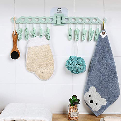Zengbang Colgadores para Ropa Percha Autoadhesivo de Pared Clip para Colgar Calcetines Trapo con 10 Clip Percha de Plastico per la Casa Cocina Baño (Verde, 48 * 14 cm) Zengbang Colgadores para Ropa Percha Autoadhesivo de Pared Clip para Colgar Calcetines Trapo con 10 Clip Percha de Plastico per la Casa Cocina Baño (Verde, 48 * 14 cm)