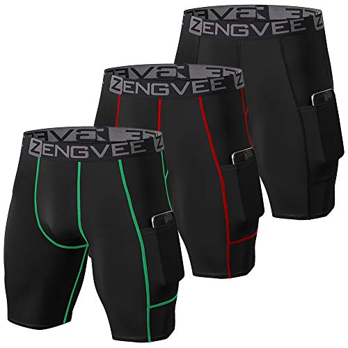 ZENGVEE 3 Piezas Mallas Hombre de Secado Rápido para Pantalon Corto Hombre Deporte para Gym, Yoga, Running(3Black-L)