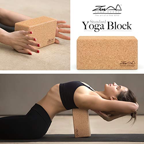 ZenYogaWedge - Juego de 2 bloques de yoga de corcho estándar - Material 100% natural - ladrillos profesionales para yoga, pilates, clases, ejercicio en casa, fitness, agarre antideslizante ecológico