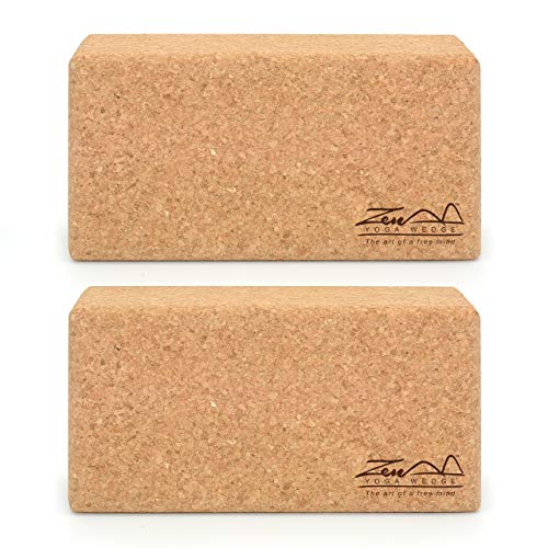 ZenYogaWedge - Juego de 2 bloques de yoga de corcho estándar - Material 100% natural - ladrillos profesionales para yoga, pilates, clases, ejercicio en casa, fitness, agarre antideslizante ecológico