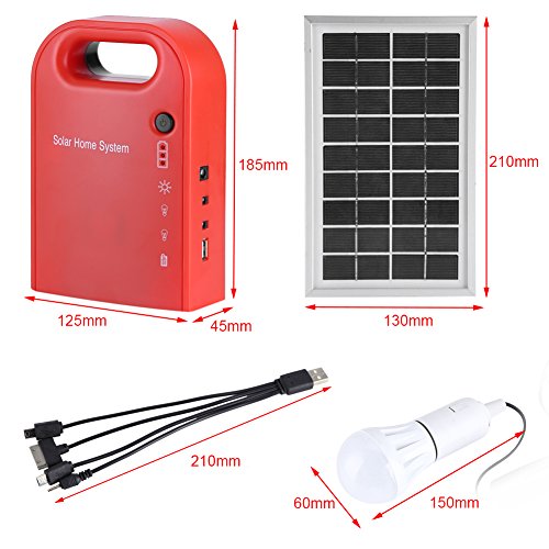 Zerodis Kit de iluminación de energía Solar, 12V portátil hogar iluminación Exterior DC Paneles solares Sistema de generación de energía de Carga con 4 en 1 Cable de Carga USB y Blanco LED Bombilla Zerodis Kit de iluminación de energía Solar, 12V portátil hogar iluminación Exterior DC Paneles solares Sistema de generación de energía de Carga con 4 en 1 Cable de Carga USB y Blanco LED Bombilla
