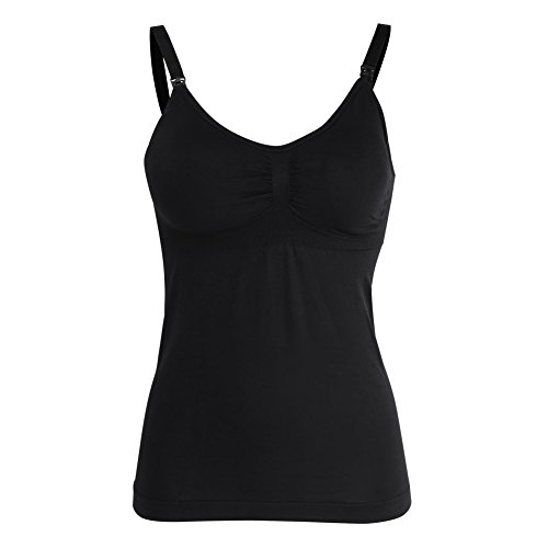 Zerodis Las Mujeres Adelgazan La Camisa De La Blusa del Top del Tanque De La Maternidad del Chaleco De La Lactancia para Amamantar con El Sujetador De Lactancia (L-Black)