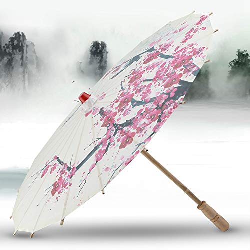 Zerodis Paraguas hecho a mano de 23.6 pulgadas Geisha de papel aceitado paraguas de arte chino clásico de danza sombrilla con flor de ciruelo