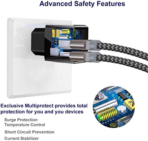 Zeuste-Cargador Móvil con 2 Puertos USB Compatible con la mayoría de Dispositivos móviles,2M Gris Cable USB Tipo C para Samsung Galaxy S9/S8+/Nota 8,conmutador Nintendo,Sony Xperia XZ,Huawei P9