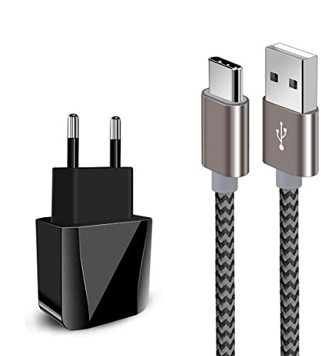 Zeuste-Cargador Móvil con 2 Puertos USB Compatible con la mayoría de Dispositivos móviles,2M Gris Cable USB Tipo C para Samsung Galaxy S9/S8+/Nota 8,conmutador Nintendo,Sony Xperia XZ,Huawei P9