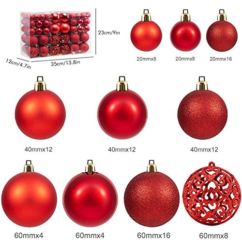 ZFYQ 100Pcs Bolas de Navidad, Juego de Adornos para Colgar Decorativos para Decoración Navideña de Arboles de Navidad, Rojo