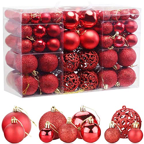 ZFYQ 100Pcs Bolas de Navidad, Juego de Adornos para Colgar Decorativos para Decoración Navideña de Arboles de Navidad, Rojo