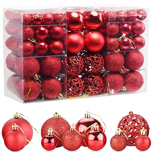 ZFYQ 100Pcs Bolas de Navidad, Juego de Adornos para Colgar Decorativos para Decoración Navideña de Arboles de Navidad, Rojo ZFYQ 100Pcs Bolas de Navidad, Juego de Adornos para Colgar Decorativos para Decoración Navideña de Arboles de Navidad, Rojo