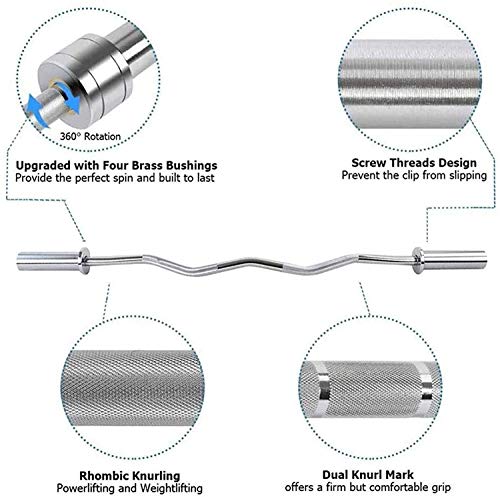 ZG-HOME Antideslizantes Barra de Levantamiento de Pesas Estándar EZ Curl Bar 120cm/150cm de Cromo Macizo,con 2 nueces Unisex Adulto,para Biceps y Triceps,Aptitud,Ø 25 mm1.5M(5ft) Ø 25mm
