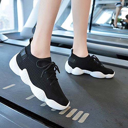 ZGYQGOO Zapatillas de Deporte Mujer Malla con Cordones Plataforma Plana sólida Tejido elástico Superficial Tejido Primavera Otoño Cuñas Zapatos para Mujeres