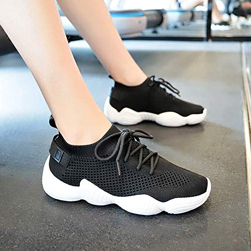 ZGYQGOO Zapatillas de Deporte Mujer Malla con Cordones Plataforma Plana sólida Tejido elástico Superficial Tejido Primavera Otoño Cuñas Zapatos para Mujeres